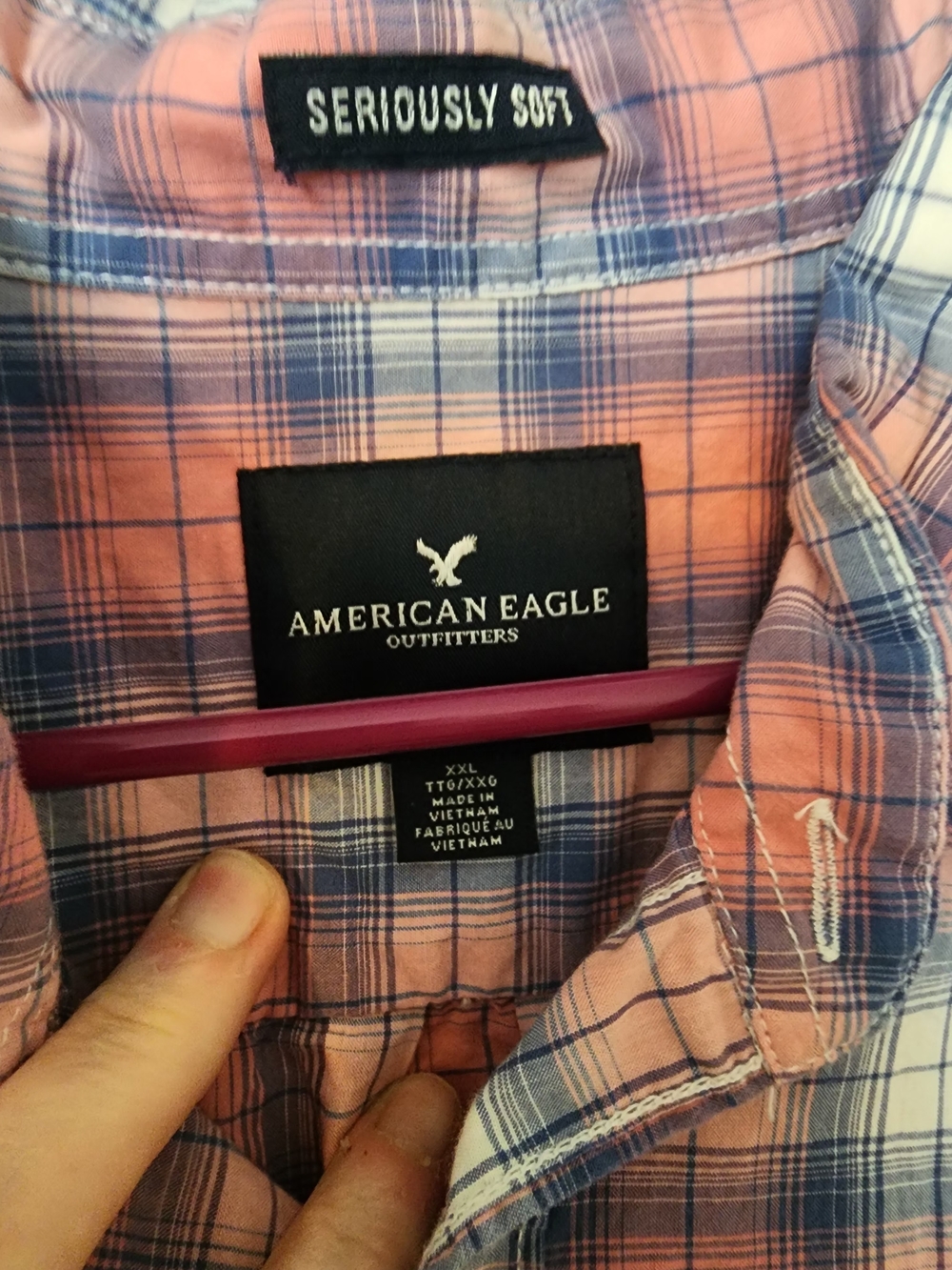 American Eagle Outfitters Pink and Blue Plaid Button-Down Shirt